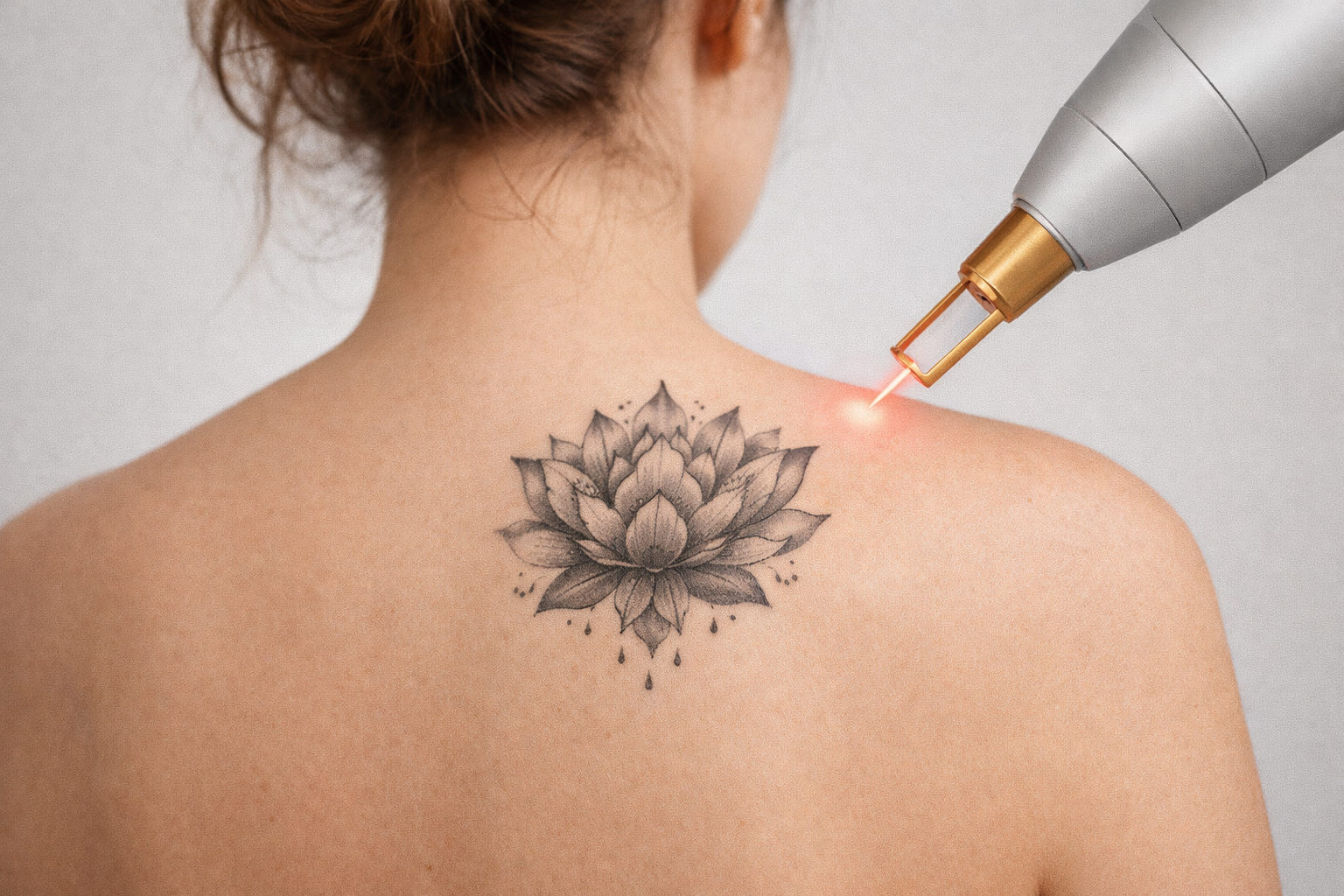 Séance de détatouage laser sur un tatouage floral dans le dos
